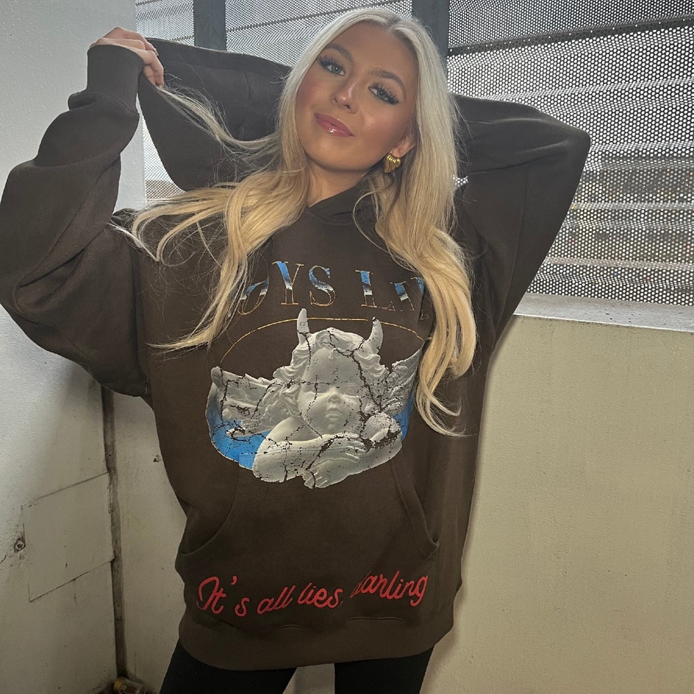 Boys Lie It’s All Lies Darling Brown Graphic Hoodie